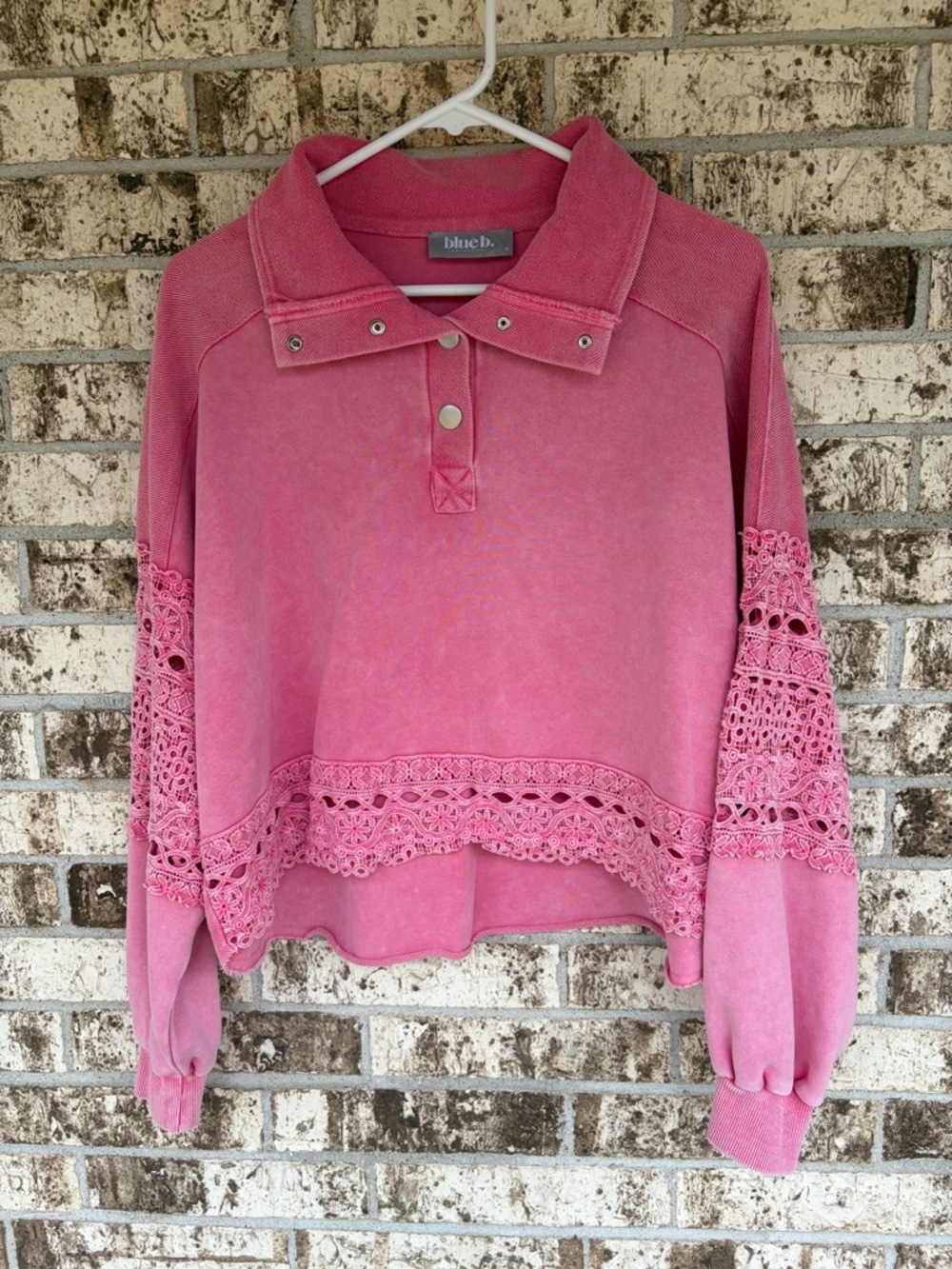 Blue B. Pink Crochet-Trim cropped sweater